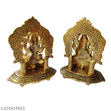 Gold-metal Lakshmi Ganesh set, traditional Indian home decor showpiece for temple or gift purpose, size 14.5cm (L) x 14.5cm (B), weight 360g