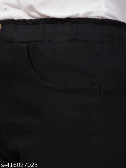 Black stretchable premium denim high-waist women's jogger jeans with elastic waist and cuffs