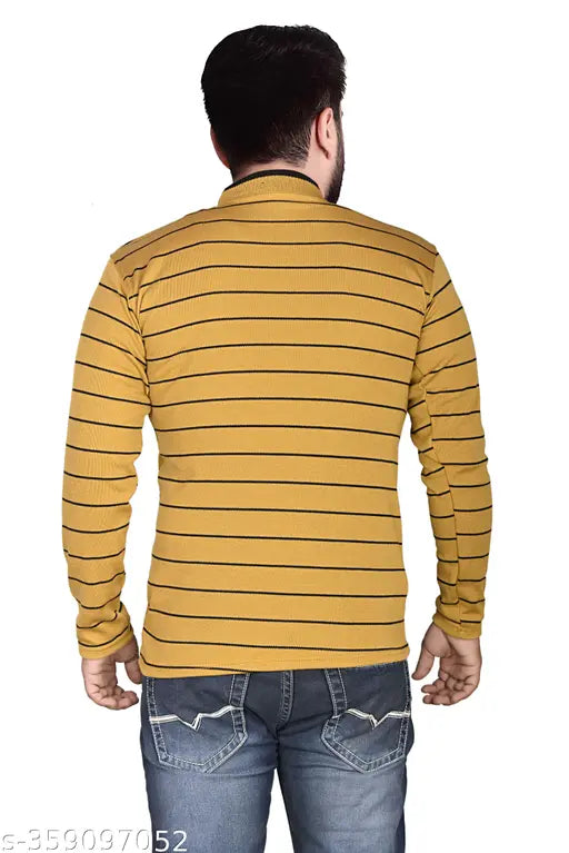 Woolen men's striped long sleeve t-shirt, comfortable for travel during winter, made in India