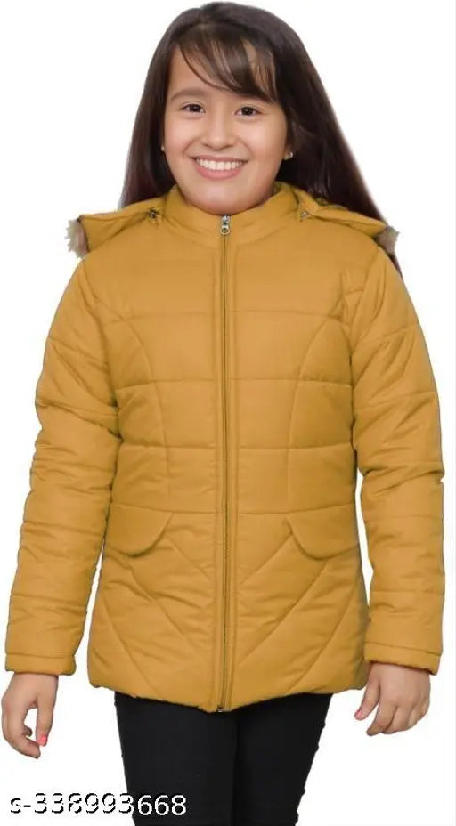 Girl's solid yellow padded coat with hood