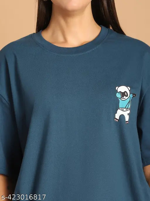 Casual wear cotton printed oversize tshirt for women, short sleeve, graphic design