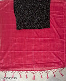 Pink saree with fringe ends