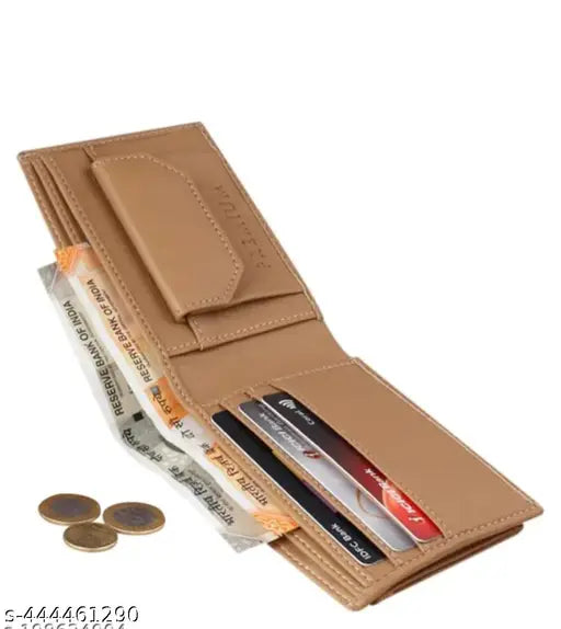 Beige faux leather Lobata men's wallet, slim design with 2 compartments for daily use, ideal gift