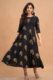 Ethnic rayon three-quarter sleeve gown, printed combo, Indian origin