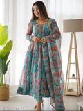 Organza digital printed Georgette gown & dupatta set (XXL). Breathable, trendy Indian attire for functions, festivals, parties