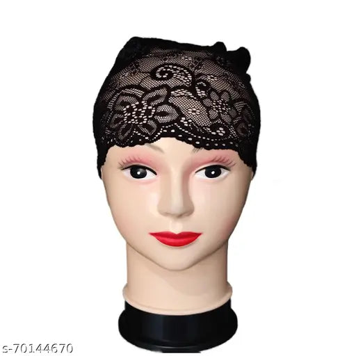 Hijab cap, black lace trim, pack of 8, women's fashion