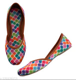 Soft textile ethnic Punjabi jutis for women, colorblocked ballerinas with unique straps and grippy soles