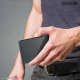 Stainless steel waterproof anti-RFID men's wallet with 5 compartments, solid design, and ultra-slim profile for daily use or travel