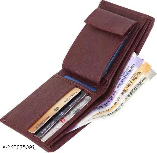 Brown PU leather men's wallet with 5 compartments, ideal for everyday use