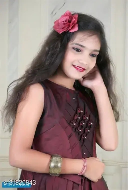 Poly silk ethnic gowns for girls aged 5-9, Indian traditional wear for Comfy Girls fashion