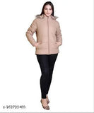 Nylon full sleeve women's jacket, solid pattern, long length - India