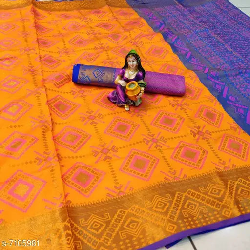 Silk printed Rajovati saree with separate blouse, free size (6.3m), Indian origin