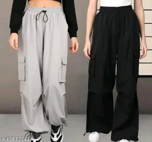Solid polyester combo trouser set, trendy trousers in sizes S, M, L