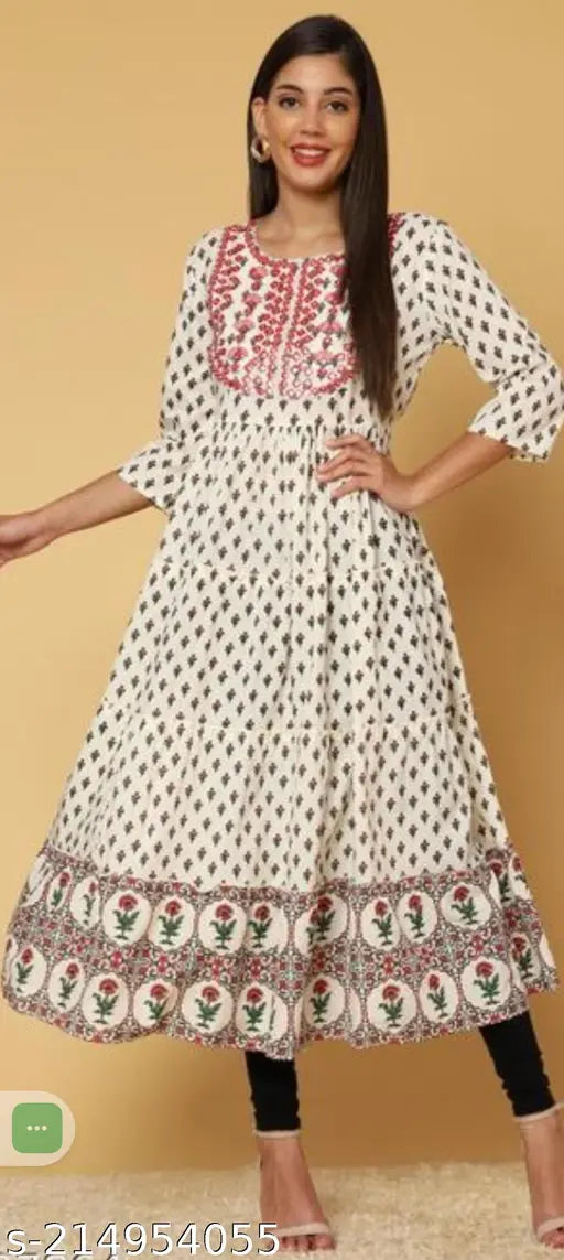 Rayon printed combo three-quarter sleeve cram flower kurtis M(40in), L(38in), XL(42in), XXL, 4XL - Indian ethnic wear fashion