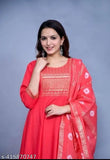 Solid printed rayon anarkali kurti and duppatta, three-quarter sleeves, Indian ethnic wear for women