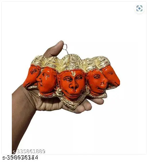 Vintage Poly Resin Panchmukhi Hanuman Murti, 6-inch Indian sculpture for home temple or office decor, intricately detailed idol symbolizing strength and spiritual significance