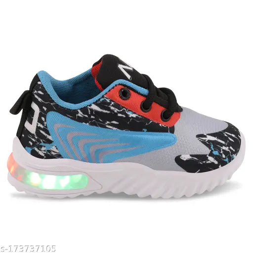 Mesh and PVC lace-up running shoes for boys, stylish, trendy, comfortable, with built-in lights, ideal for energetic play on various surfaces, size 2-2.5 years, country of origin: India
