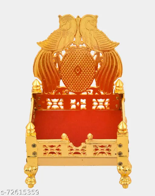 Metal Krishna Ji Ganesh Ji home temple Puja throne, 12cm x 16cm x 12cm, includes one Bal Gopal Singhasan with Chhatra (Laddu Gopal Singhasan)