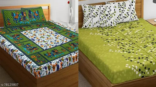 Jaipuri pure cotton double bedsheet, 2 piece set, 2 pillow covers