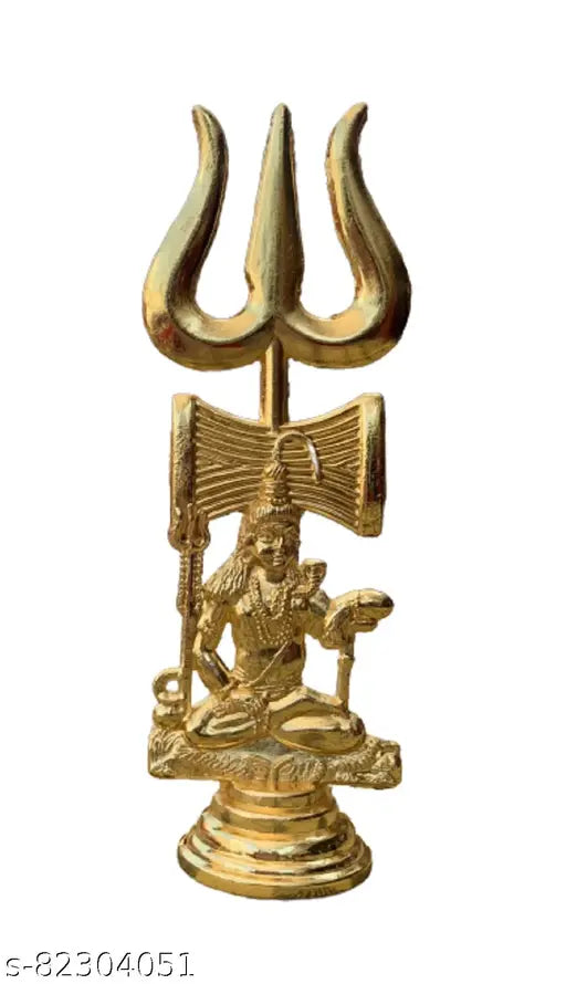 Golden brass Shiva Trishul statue, Indian handicraft for home decor or Diwali puja, 11 cm tall