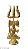 Golden brass Shiva Trishul statue, Indian handicraft for home decor or Diwali puja, 11 cm tall