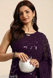 Purple sequined georgette saree with silver detailing, women's party wear, bollywood fashion, embroidered border