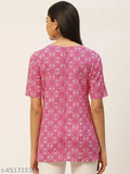 Pink cotton Japer Kurti woman's half sleeve V-neck wrap top with geometric print, perfect for regular wear