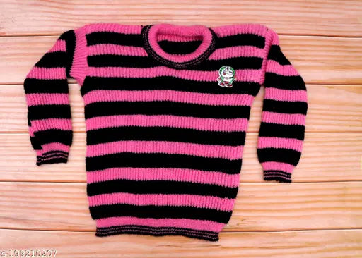 NAVMAV Unisex Winter Woolen Top Pullover Round Nack Striped Design with Attached Sticker Sweatshirt Top Sweater Keep worm & Comforte for Baby Girls & Baby Boys (2-4years)