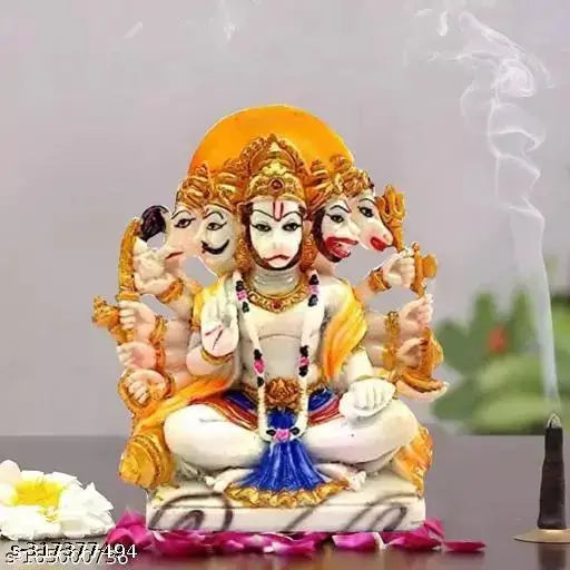 White resin Hanuman idol, 6x6 inch, intricately detailed and vibrant