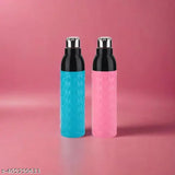 Blue and pink, BPA-free pewmium crystal design double-walled insulated water bottle with handle (pack of 2), unbreakable for travel, office, shopping, sports, picnic, school etc