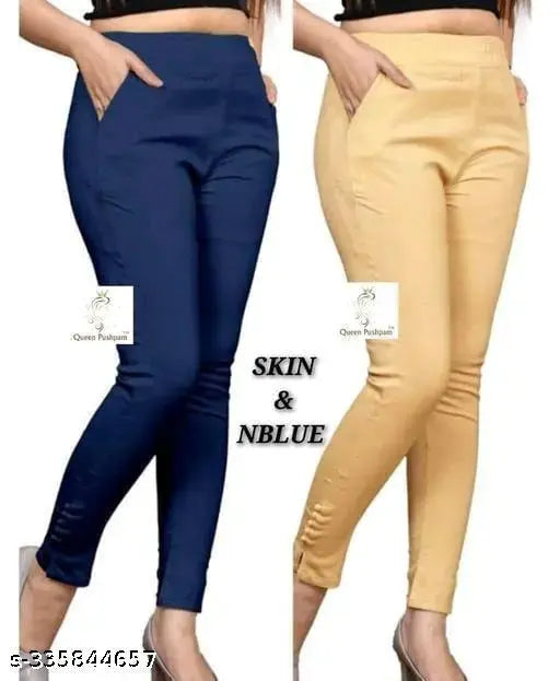 Black and red stretchable women's trousers combo, big size from 2XL to XL with side pockets, cotton lycra, Samar Collection