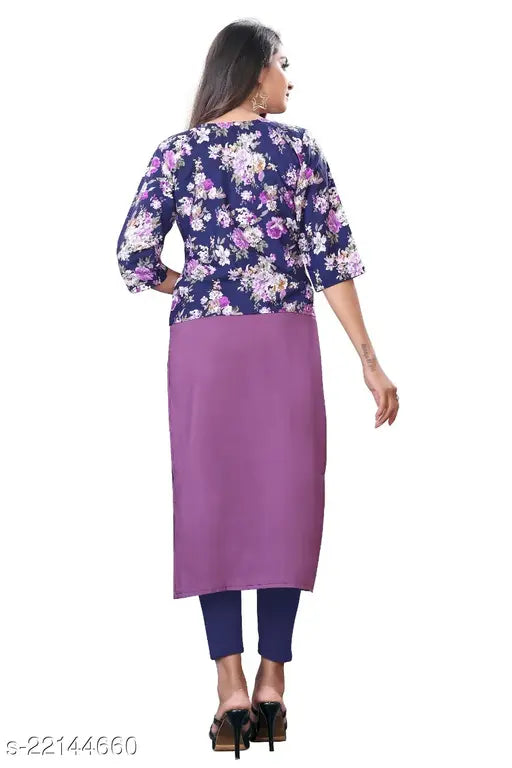 Trendy superior polyester kurtis, printed combo three-quarter sleeves, Indian fashion clothing on model