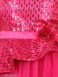 Magenta full-length party dress with ruffles and sequin details, embellished children's formal wear