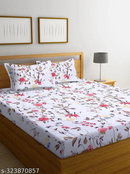 Premium cotton, wrinkle-free double bedsheet with 2 pillow covers, multicolor floral print for summer adult use