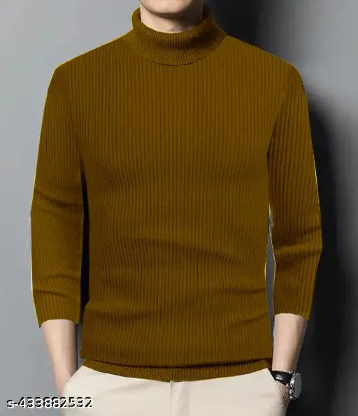 Wool high-neck sweaters for men, self-design net pattern, sizes S-XL