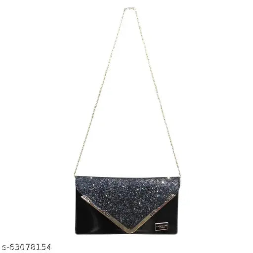 Black glitter sling bag, adjustable strap, multiple pockets