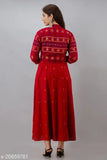 Red printed Anarkali Kurta with detachable jacket on woman, rayon fabric, sleeveless, India-made