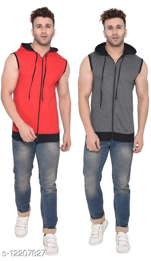 Sleeveless solid red Geum men's t-shirts, vibrant color on display