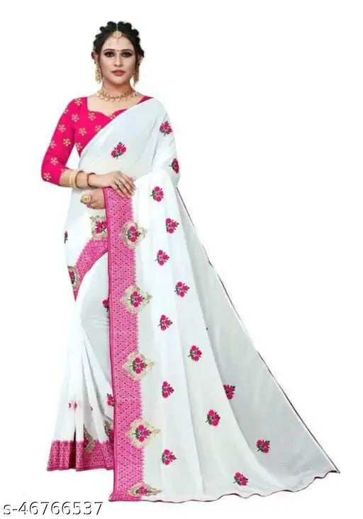 Pink and white saree with lace borders