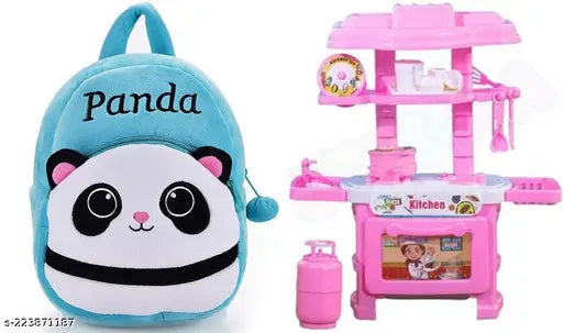Plastic blue panda kitchen set net fabric, fun cooking toy for kids role play