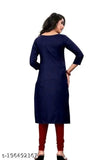 Navy Blue Rayon Boat Neck Kurti with Three-Quarter Sleeves, self-design pattern. Cool&Classy fashion from India
