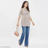 Striped rayon top, short sleeves, multi-colored for women, Indian origin