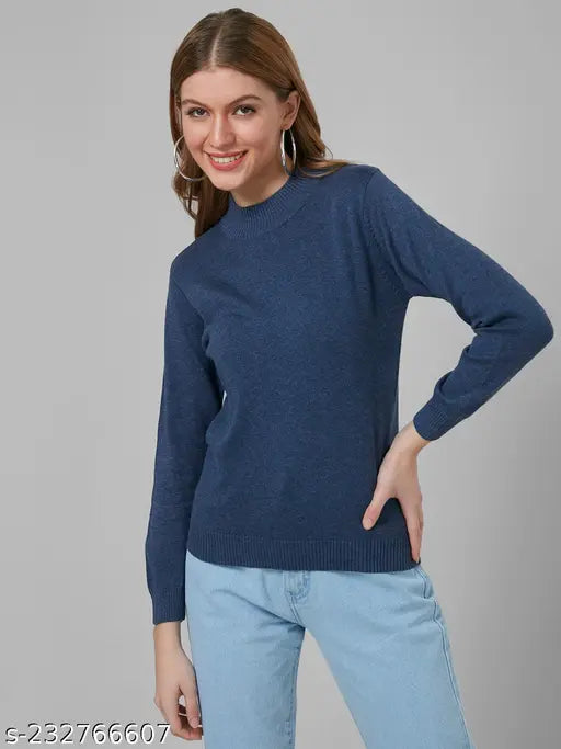 High neck cotton sweatshirt, long sleeves, solid color, women's style quotient sweatshirt