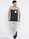 Colorblocked cotton mens sleeveless t-shirt, modern fashion apparel on flat surface