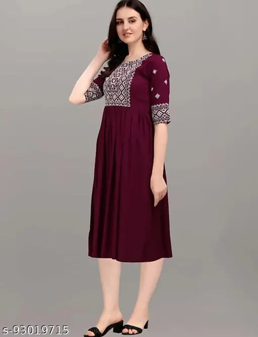 Embroidered rayon Anarkali kurta, three-quarter sleeves, Indian embroidery on XL size