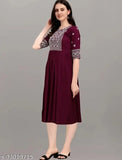 Women's embroidered rayon anarkali kurta, purple with intricate hand-worked designs