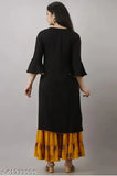 Black, gold, long-sleeved kameez set with embroidery