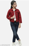 Young girl in red jacket and jeans