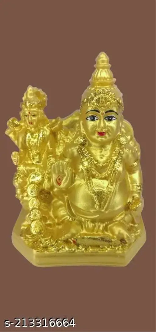 Gold idol of Lord Kubera and Goddess Lakshmi. High quality deity idols for worship. Set includes: Idol of Lord Kubera, Idol of Goddess Lakshmi, 8 cm height