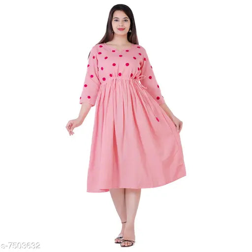 Pink cotton embroidered women's kurti